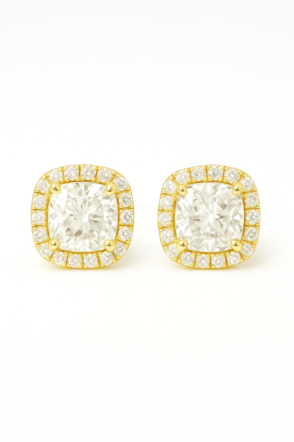 CUSHION GOLD STUDS SILVER EARRINGS