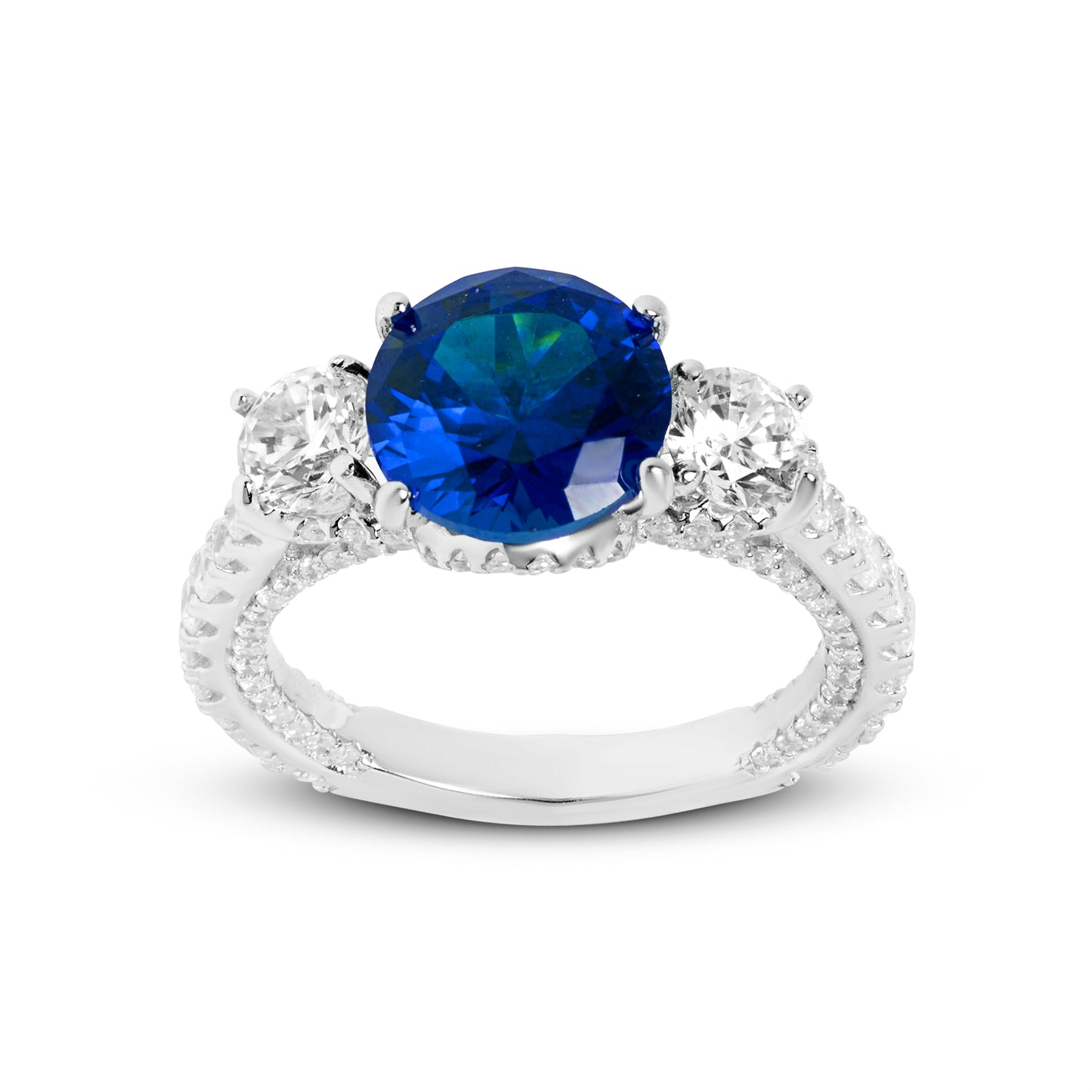 Silver Sapphire And Diamond Crown Ring