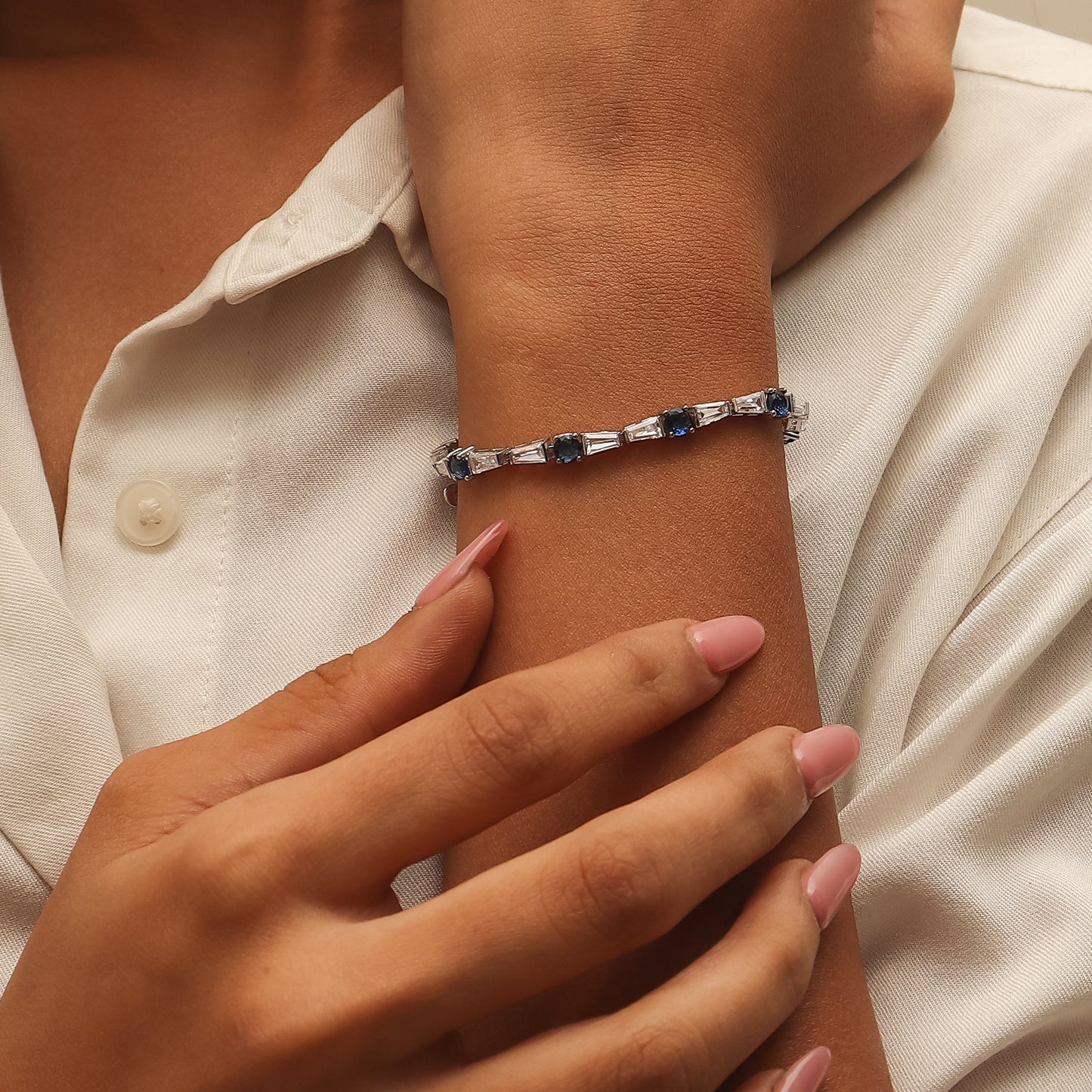 Elegant-Sapphire-And-Diamond-Silver-Tennis-Bracelet