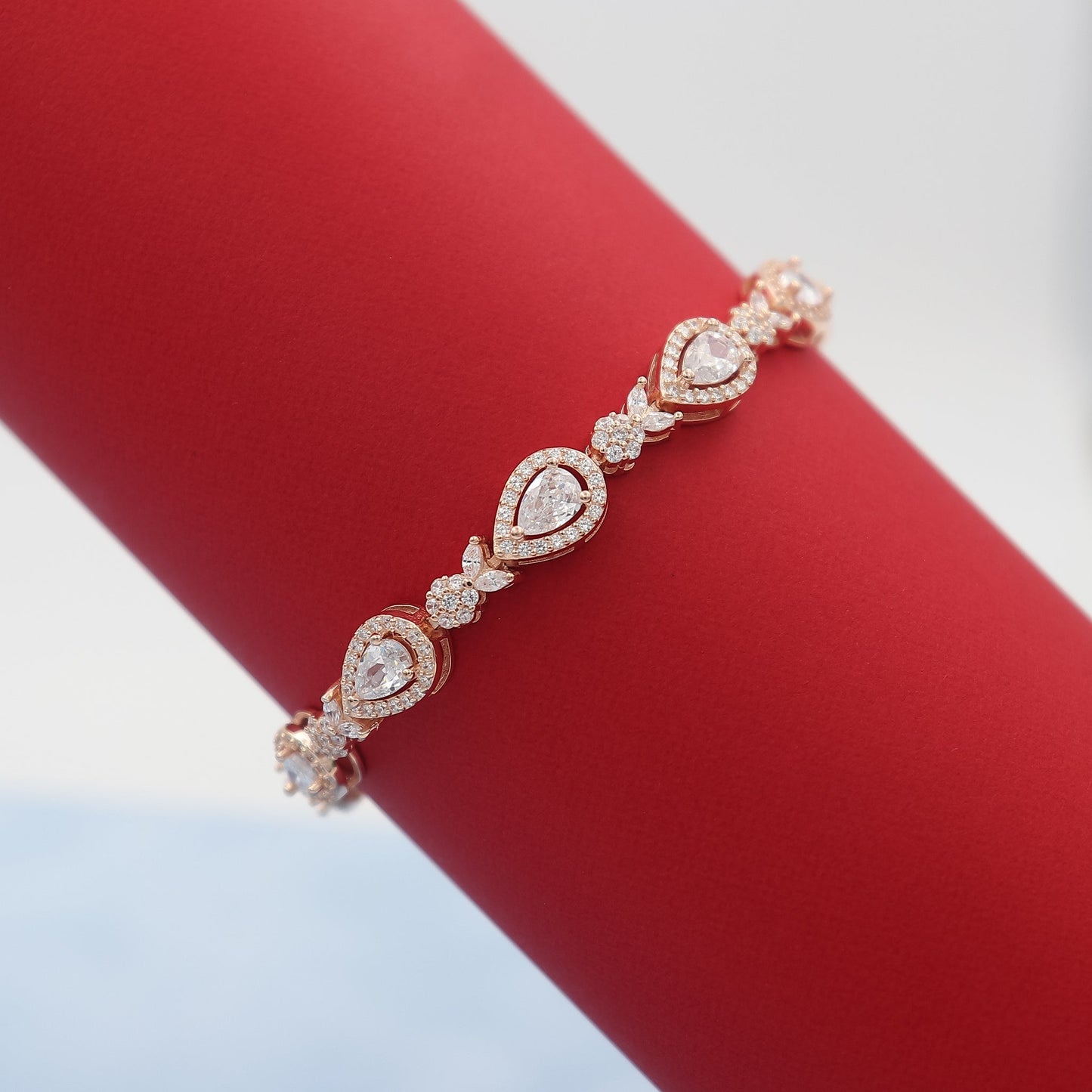 Bedazzling-Pear-Rose-Gold-Tennis-Bracelet