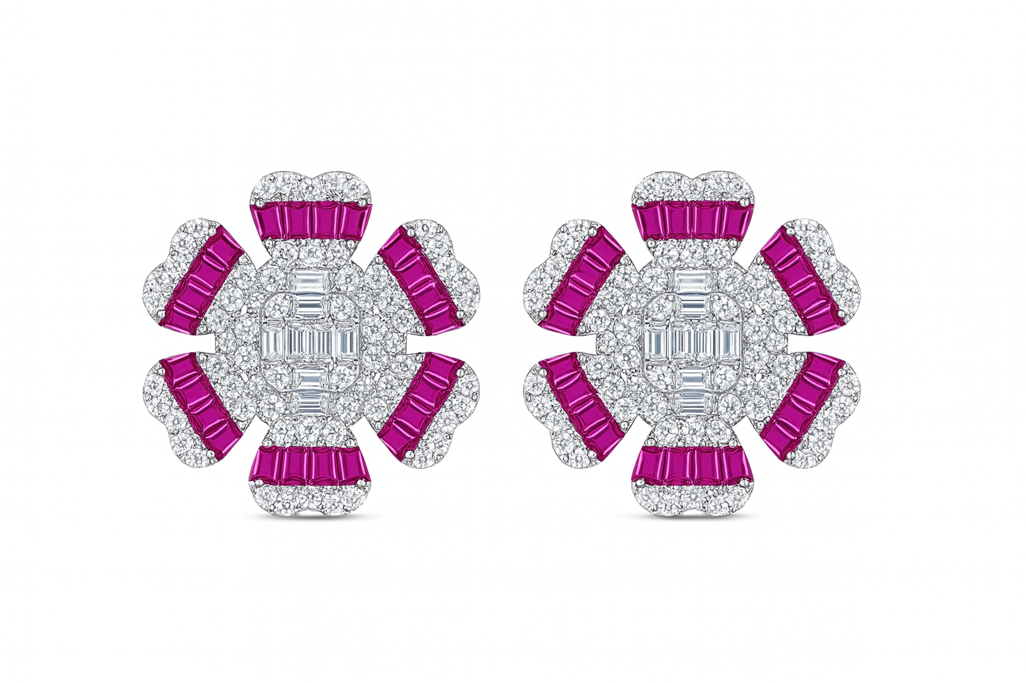 REGAL RUBY AND DIAMONDS SILVER EARRINGS
