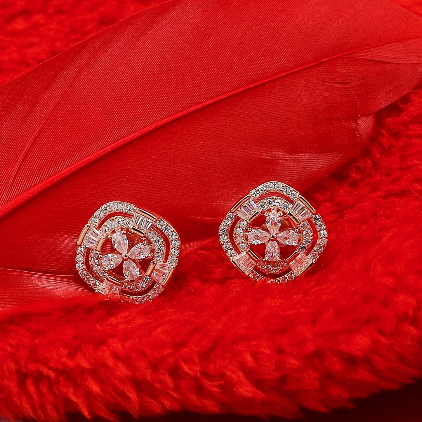 Stunning Rose Gold Studs Silver Earrings