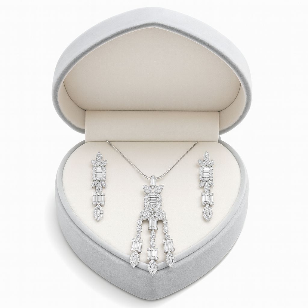 Luxe Diamond Silver Pendant Set