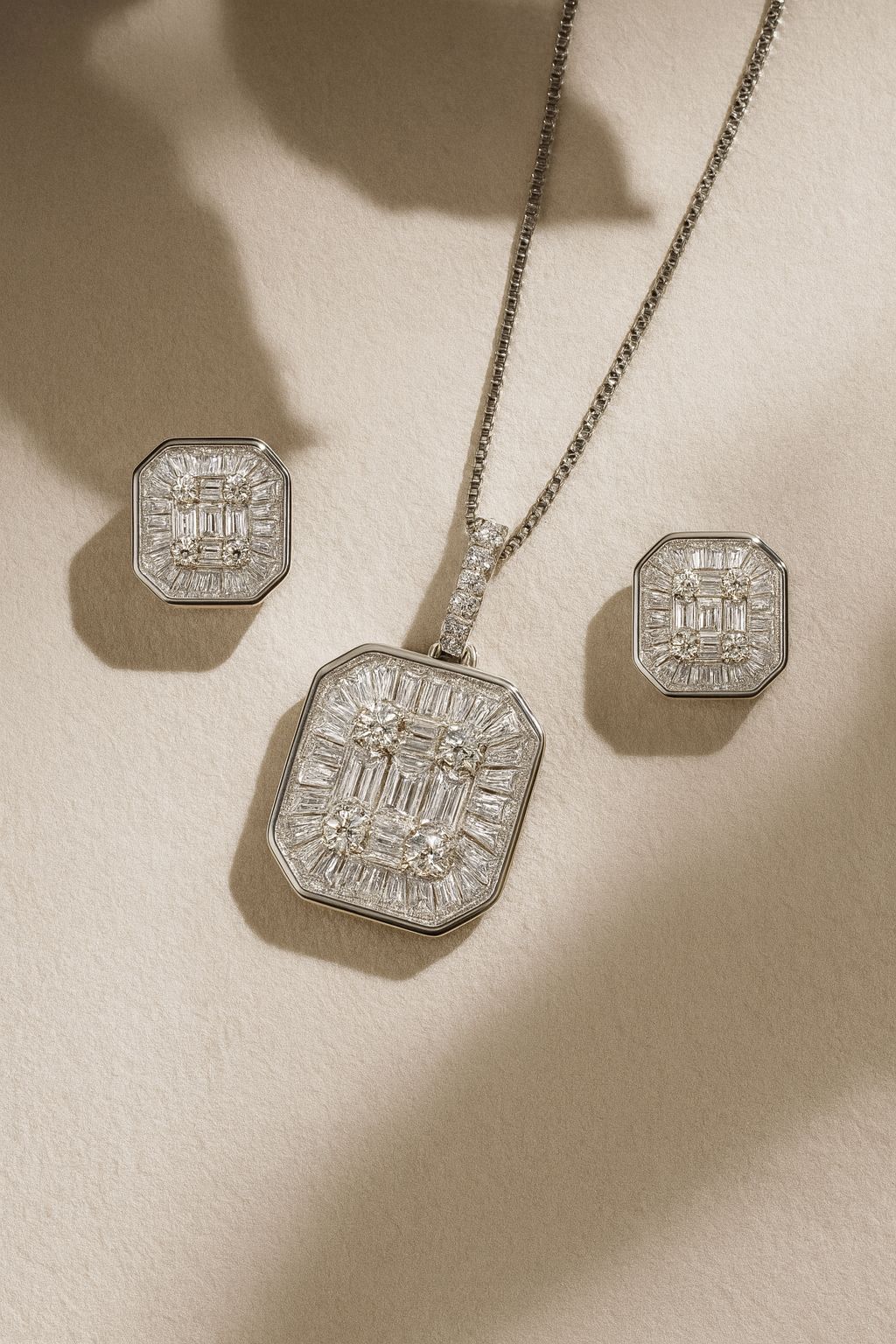 Classic Diamond Silver Pendant Set