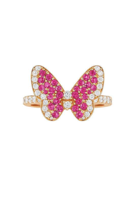 Red Butterfly Silver Ring