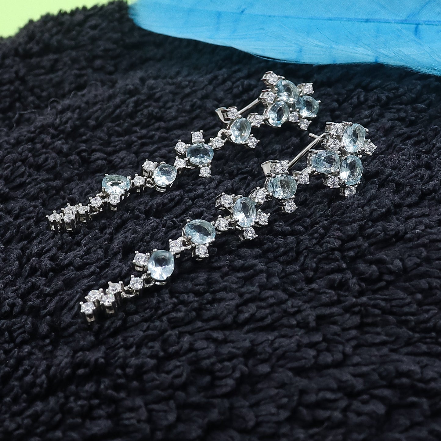 Blue Crystal Dewfall Silver Earrings