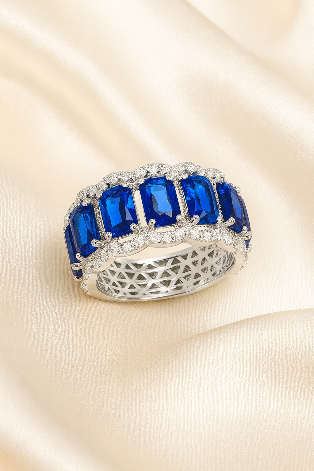 Sapphire Eternity Silver Diamond Ring