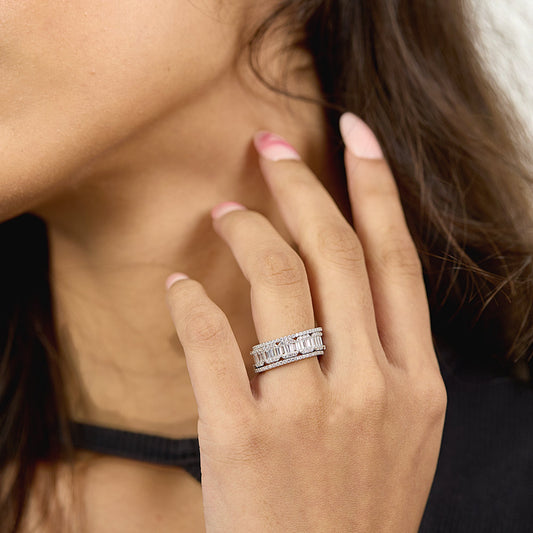 Cocktail Diamond Stack Silver Ring