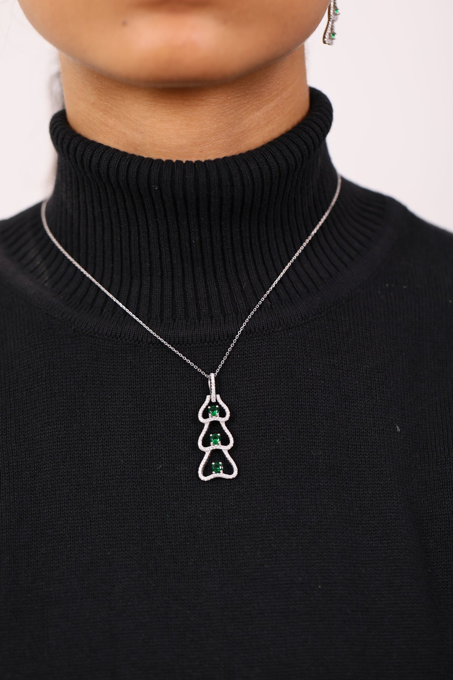 Mystic Emerald And Diamond Silver Pendant Set