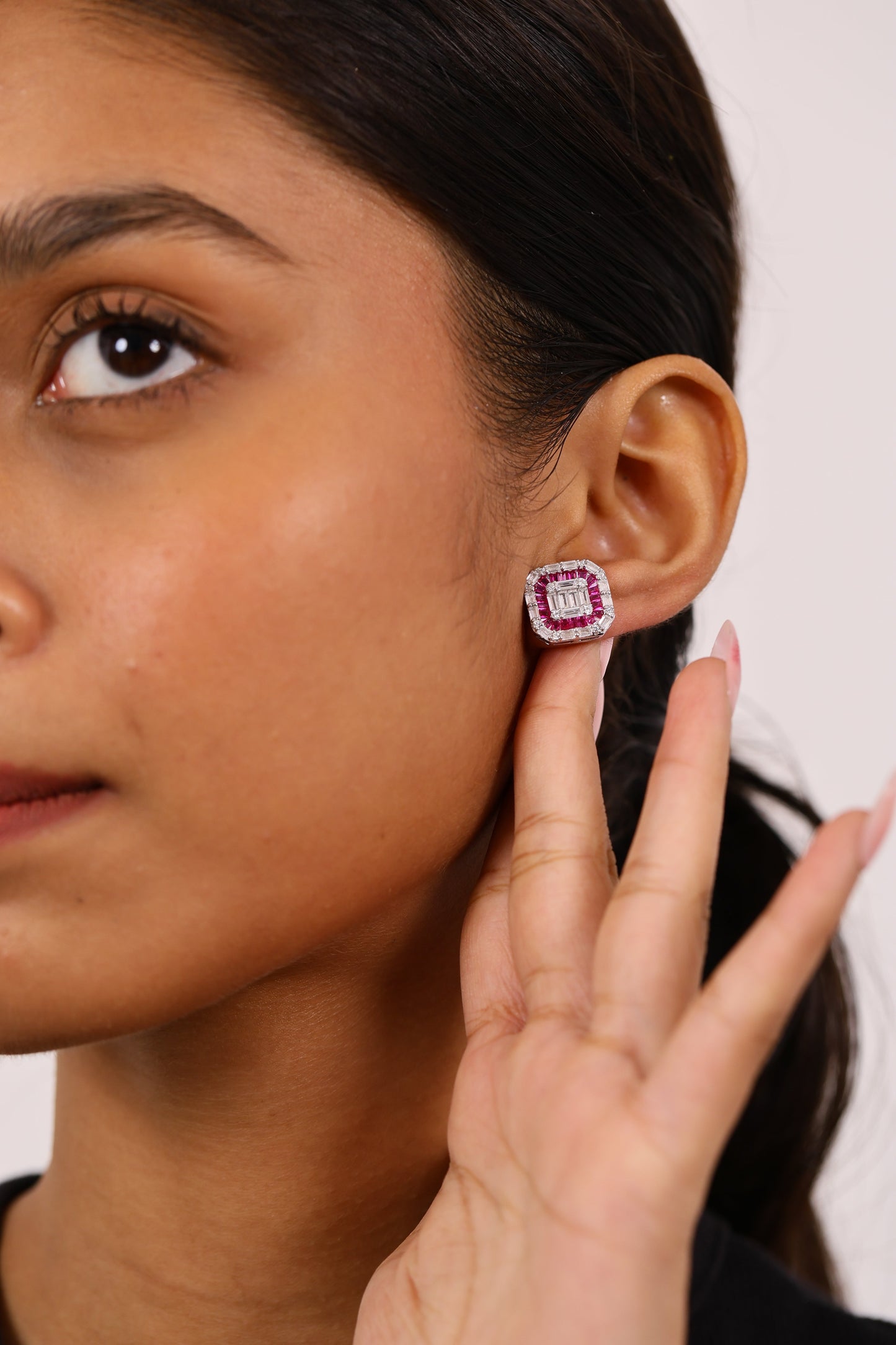 IMPERIAL RUBY AND DIAMOND STUDS SILVER EARRINGS