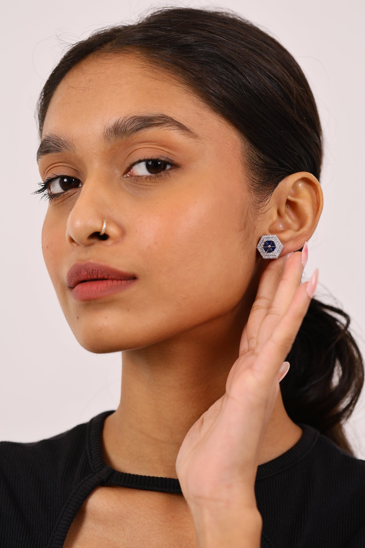 LUXE SAPPHIRE AND DIAMOND STUDS SILVER EARRINGS