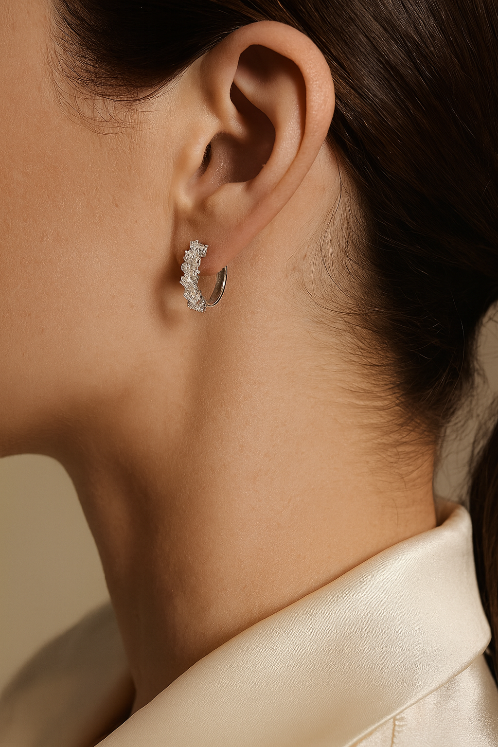 MINIMAL HOOPS DIAMOND SILVER EARRINGS