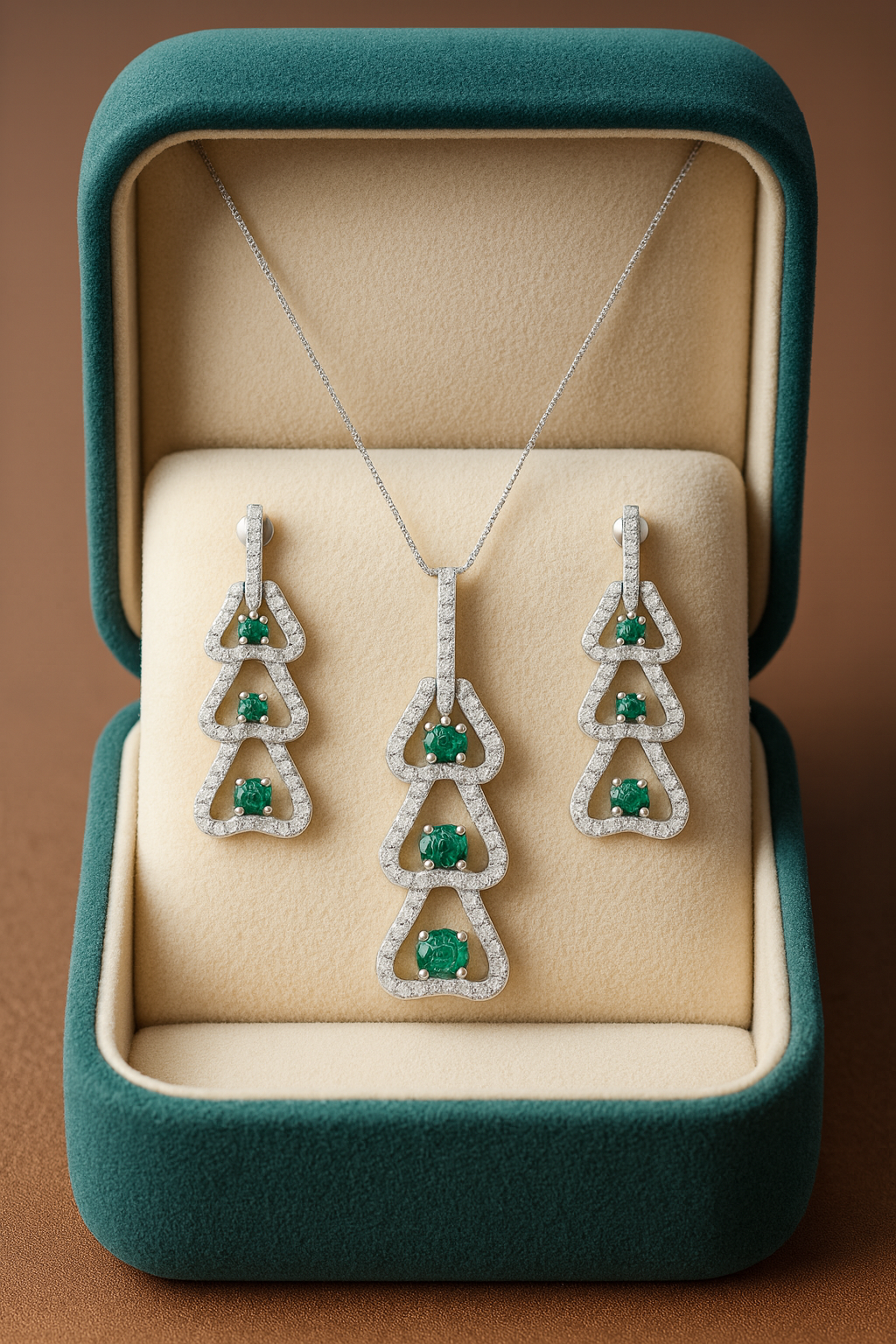 Mystic Emerald And Diamond Silver Pendant Set