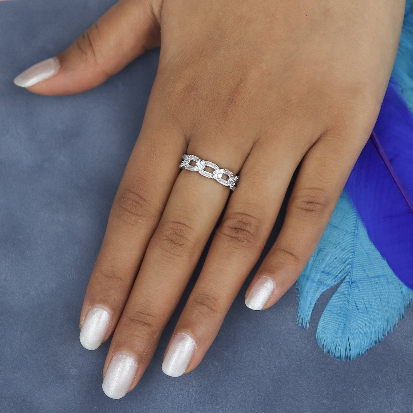 Silver Baguette Link Ring