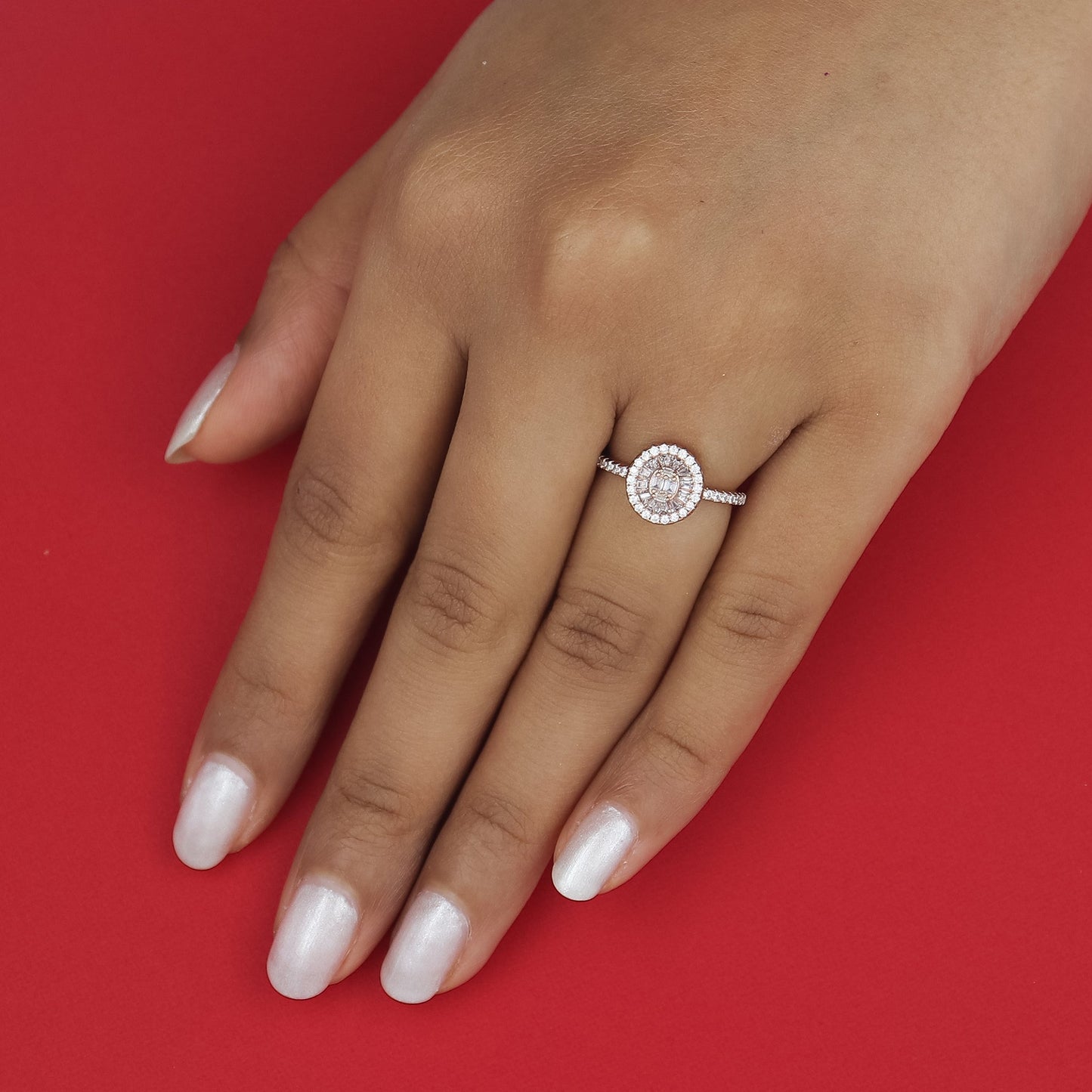 Minimal Rose Gold Diamond Silver Ring