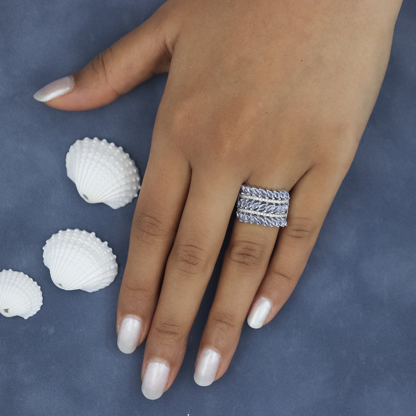 Frosted Elegant Cocktail Silver Ring