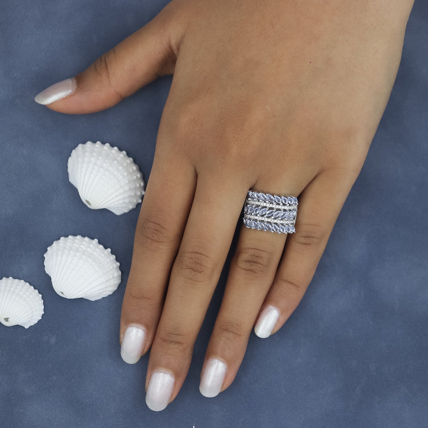 Frosted Elegant Cocktail Silver Ring