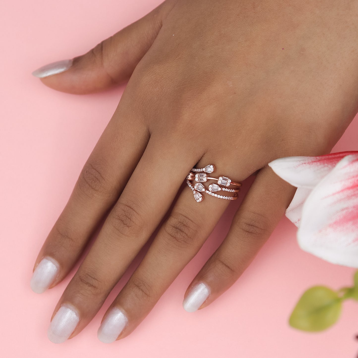 Trendy Rose Gold Silver Diamond Ring