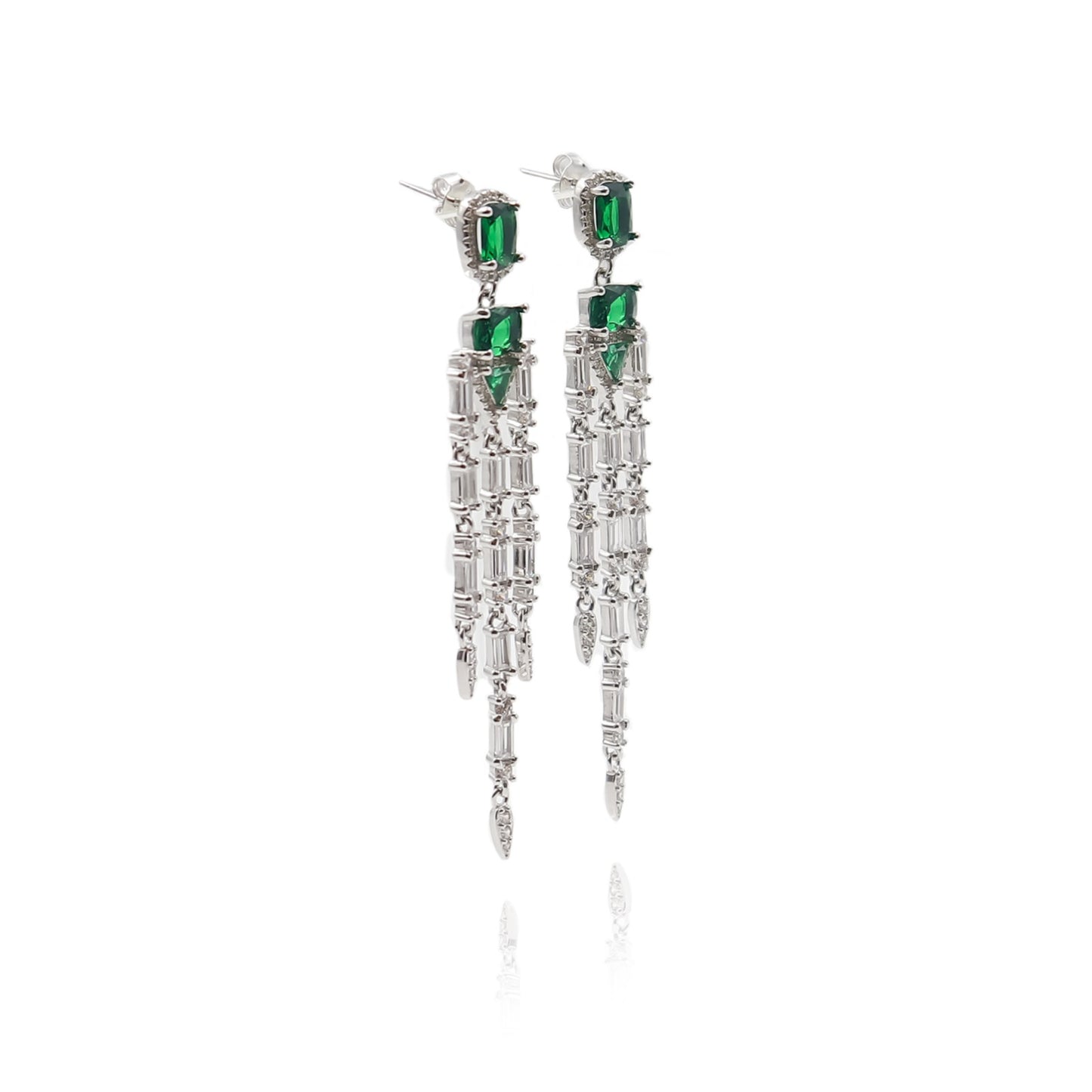 Sleek Emerald Drop Silver Earrings