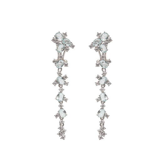 Blue Crystal Dewfall Silver Earrings