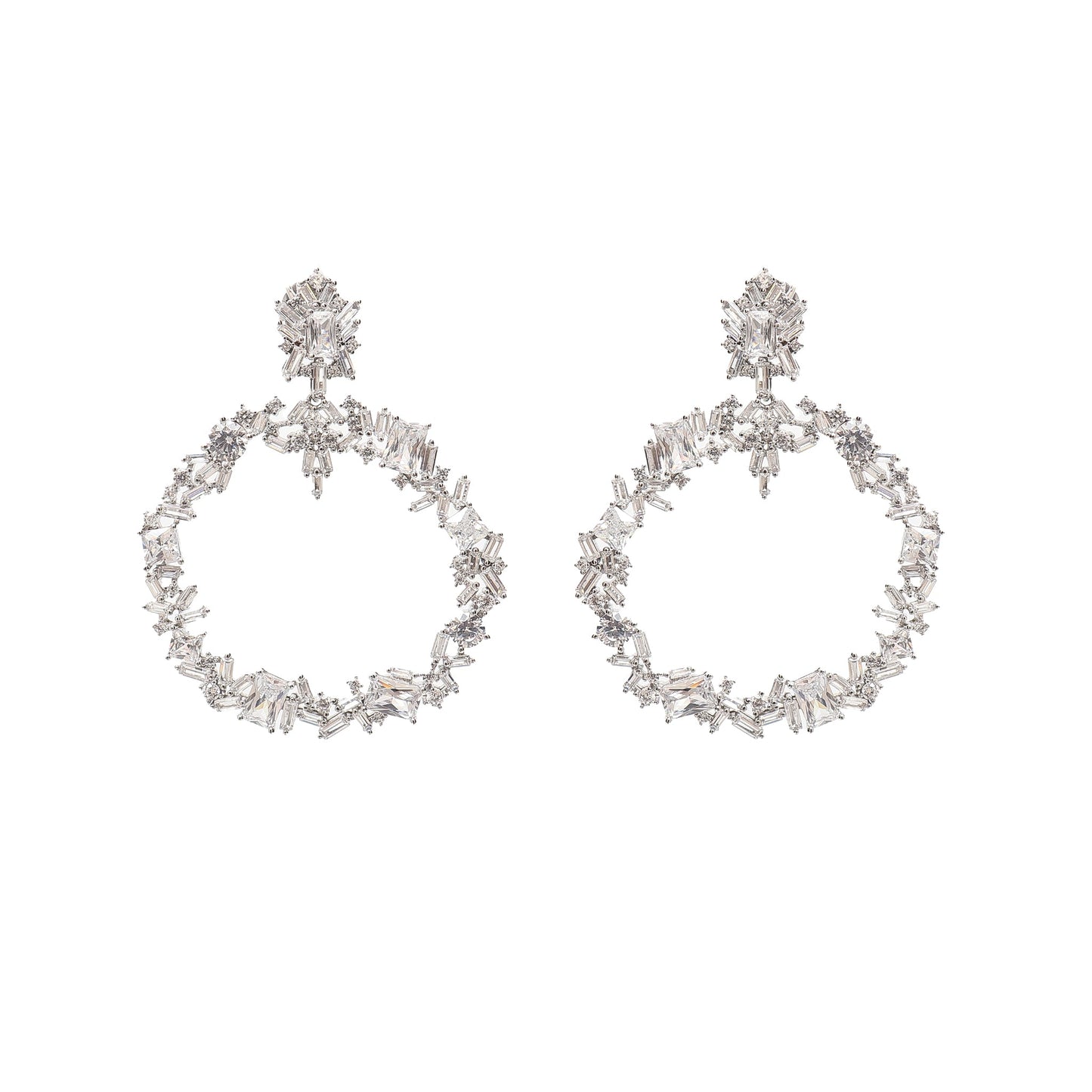 Diamond Statement Hoops Silver Earrings
