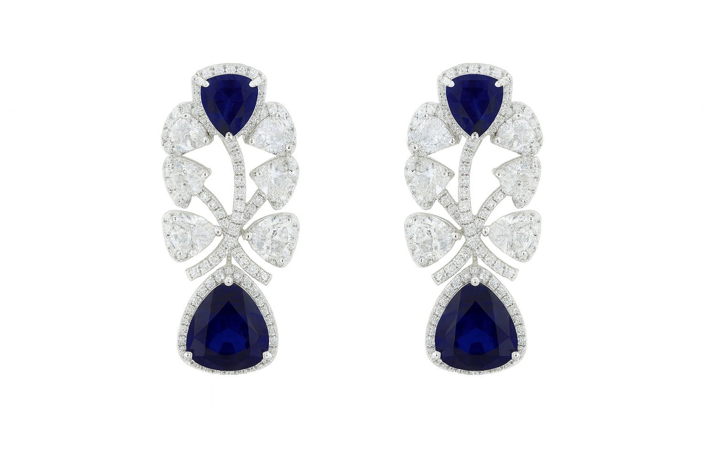 REGAL SAPPHIRE AND DIAMOND SILVER EARRINGS
