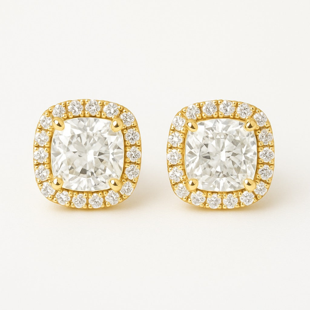 CUSHION GOLD STUDS SILVER EARRINGS