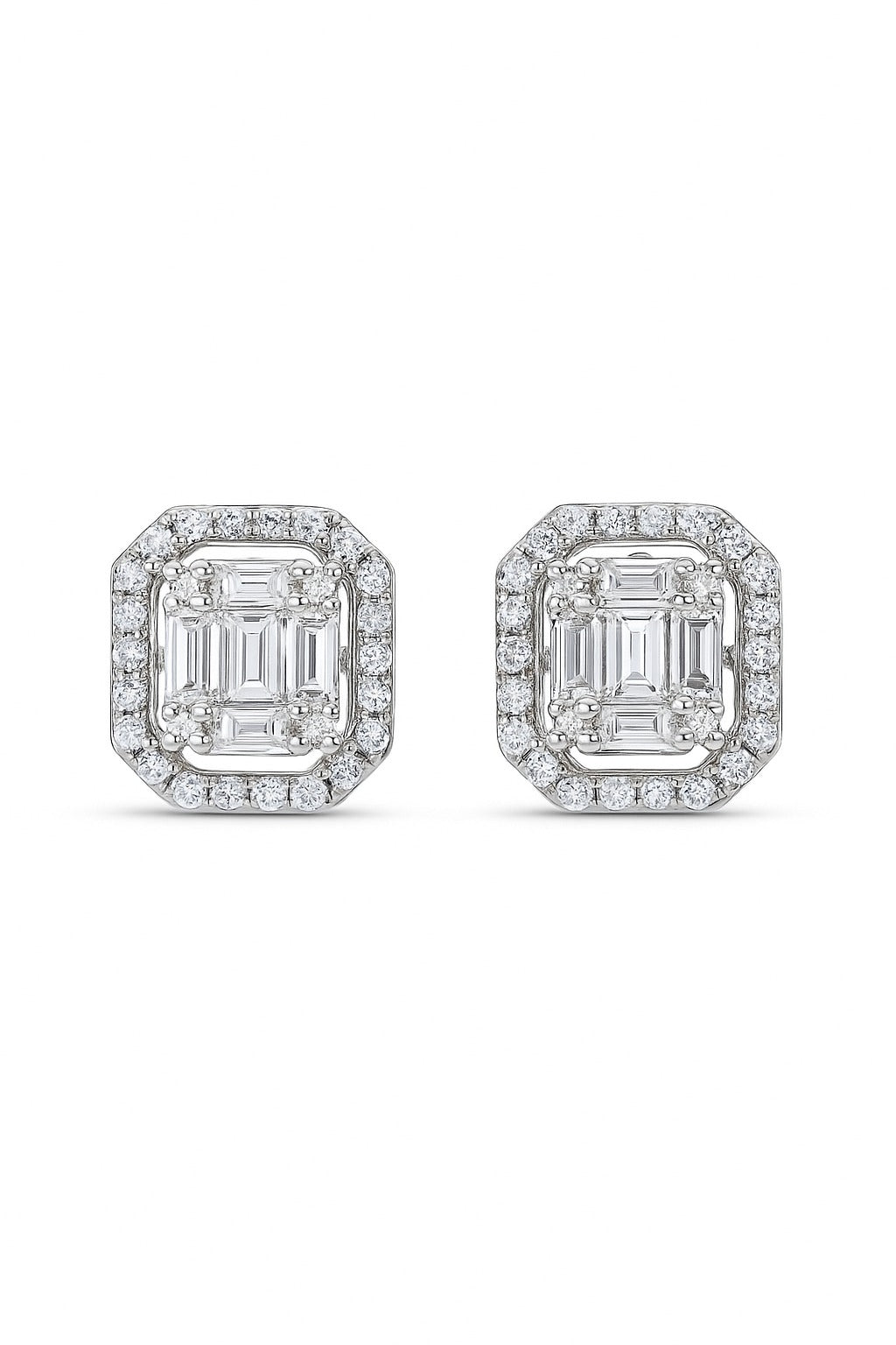 EMERALD DIAMOND STUDS SILVER EARRINGS