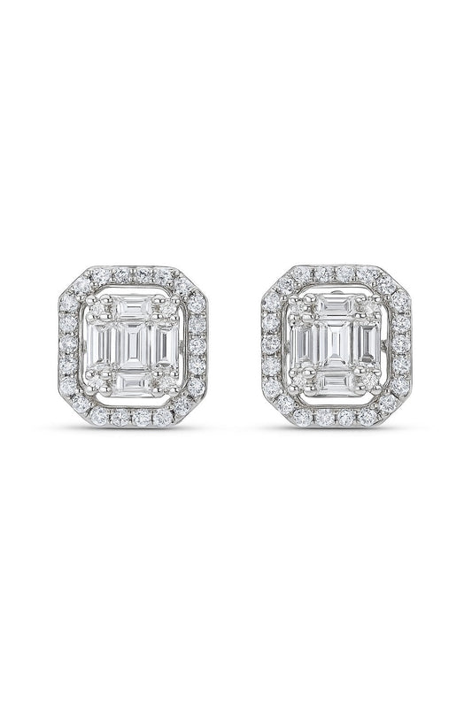 EMERALD DIAMOND STUDS SILVER EARRINGS