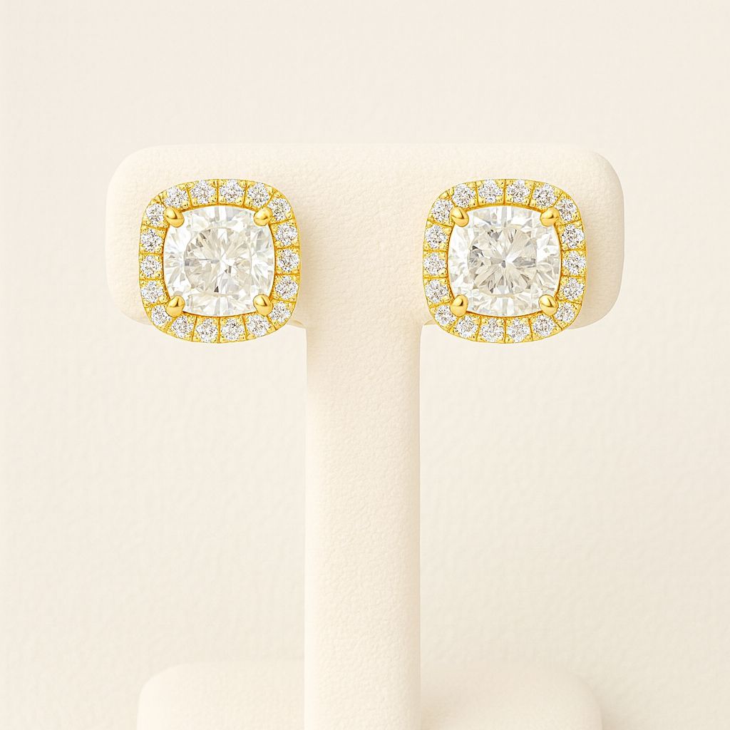 CUSHION GOLD STUDS SILVER EARRINGS
