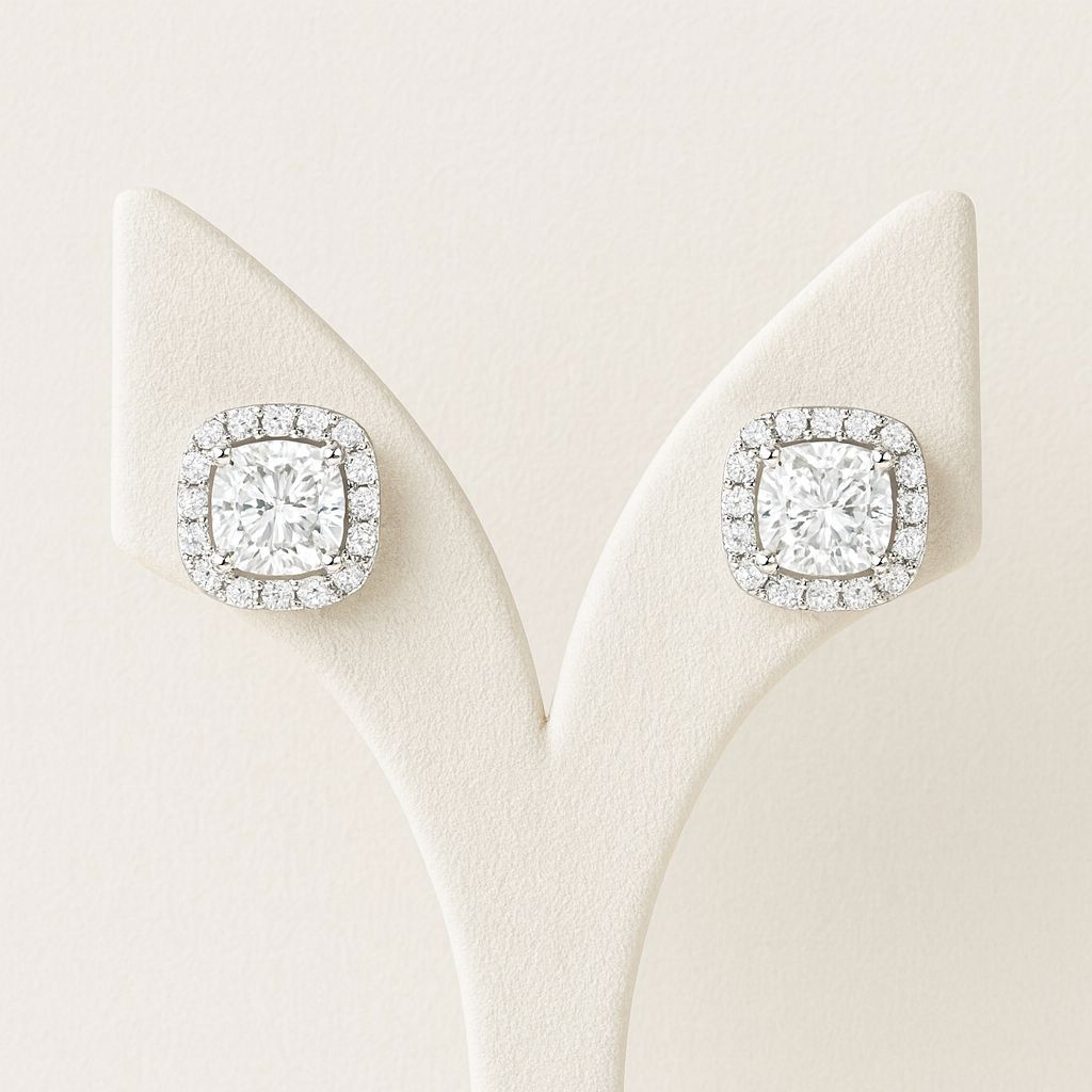 CUSHION DIAMOND STUDS SILVER EARRINGS