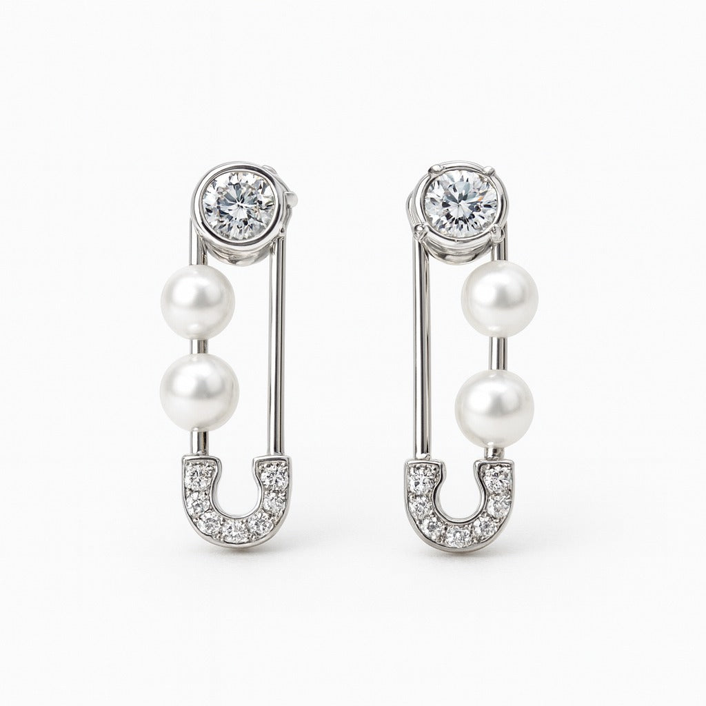 CHIC PEARL AND DIAMOND SILVER EARRINGS