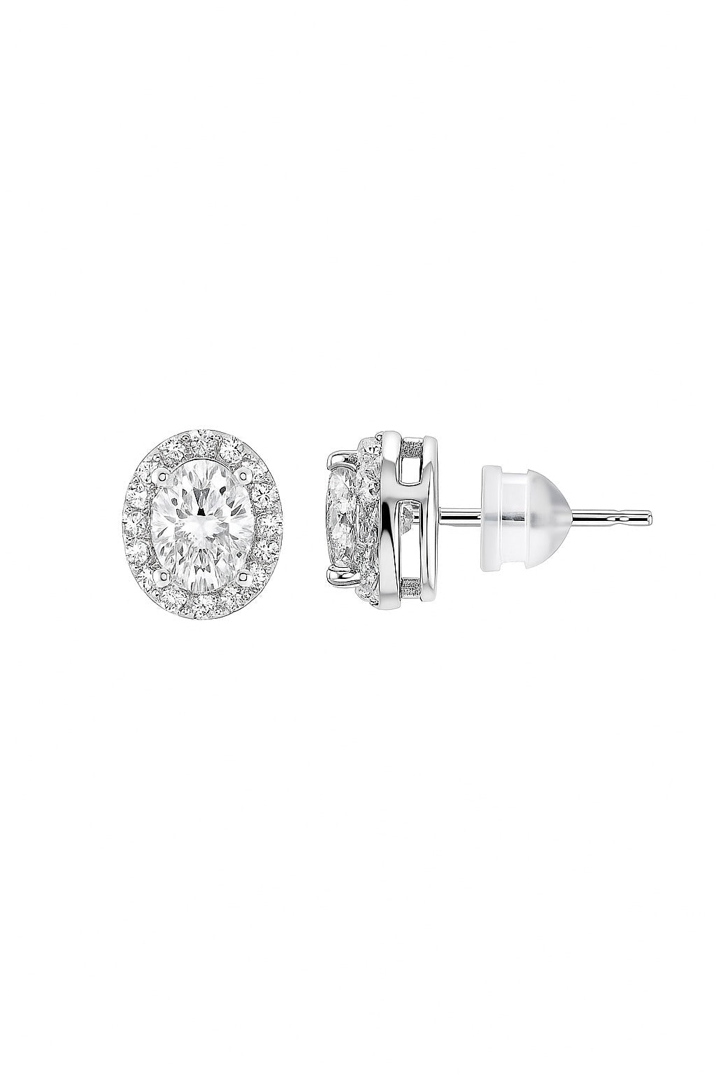 CLASSIC OVAL SOLITAIRE STUDS SILVER EARRINGS