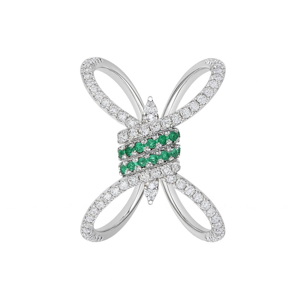 Chic Emerald Diaomond Silver Ring