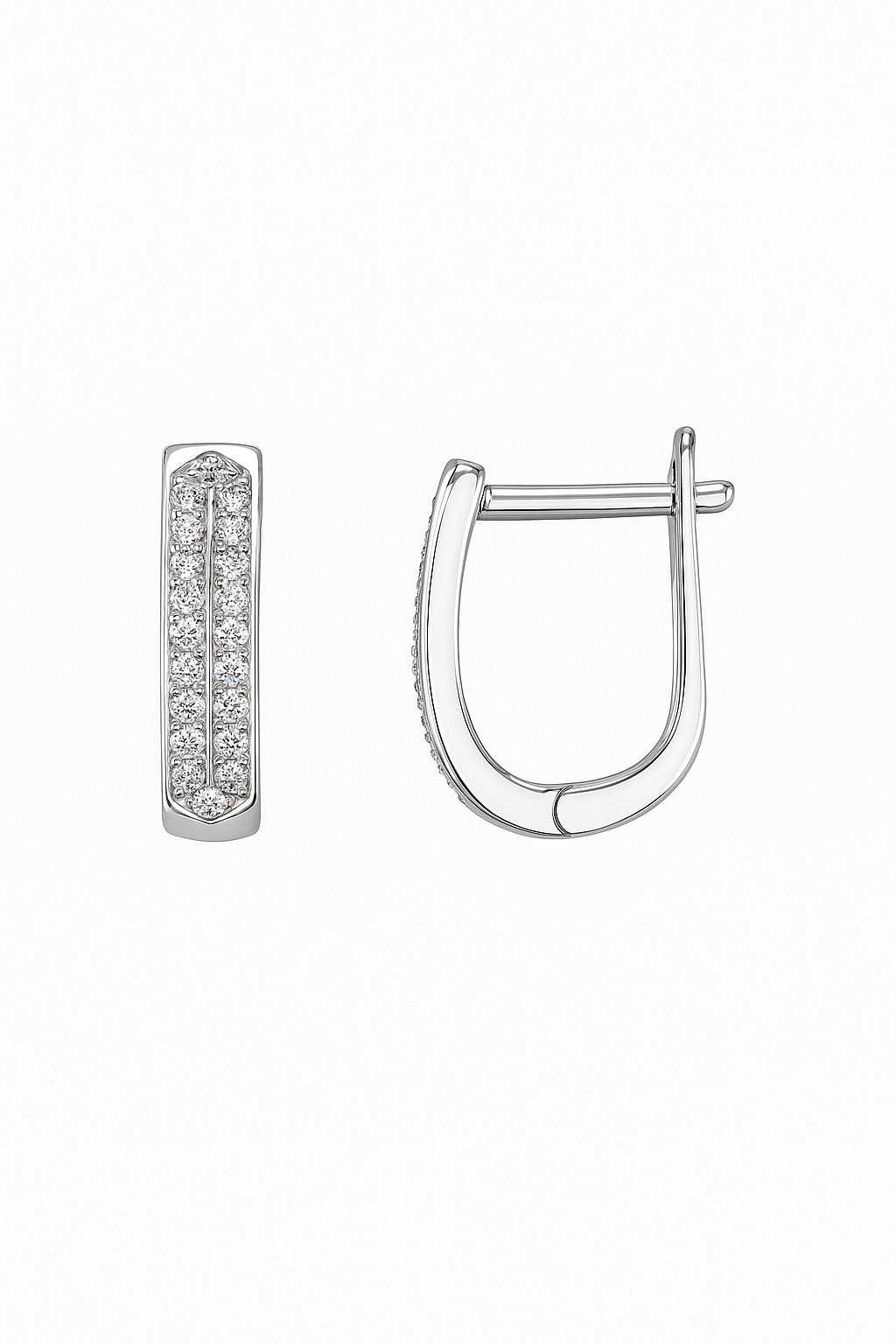Sleek Hoops Diamond Silver Earrings