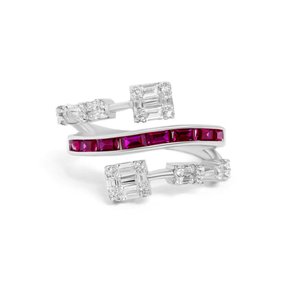 Silver Ruby Baguette Diamond Spiral Ring