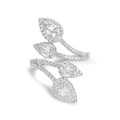 Shimmering Diamond Cocktail Silver Ring