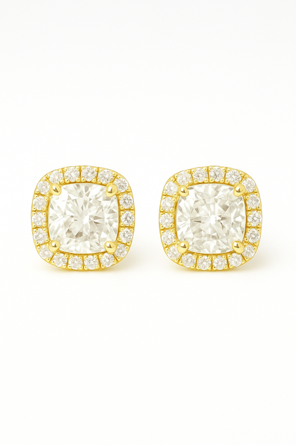 Cushion Gold Studs Silver Earrings