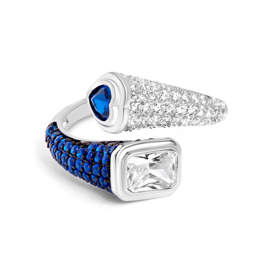 Sapphire Twirl Diamond Silver Ring