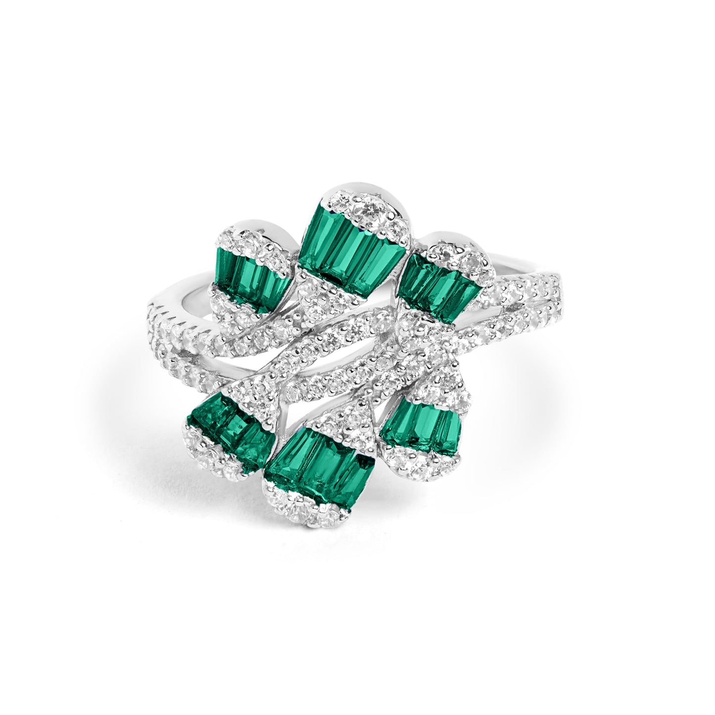 Regal Emerald Diamond Silver Ring