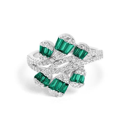 Regal Emerald Diamond Silver Ring