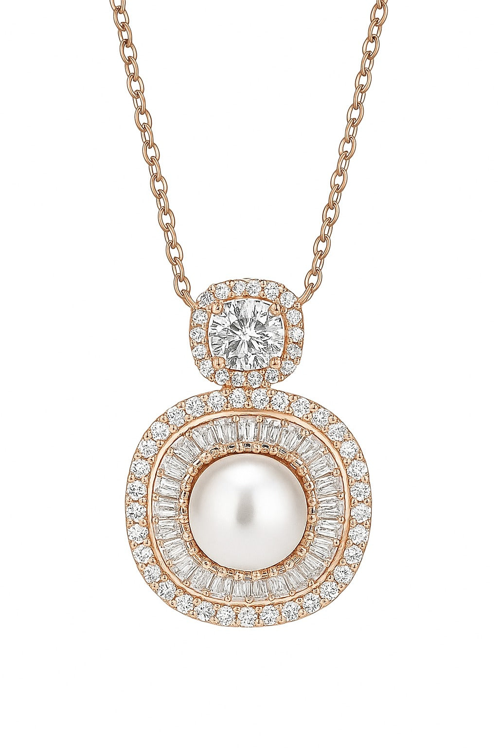 Pearl And Diamond Rosegold Silver Pendant