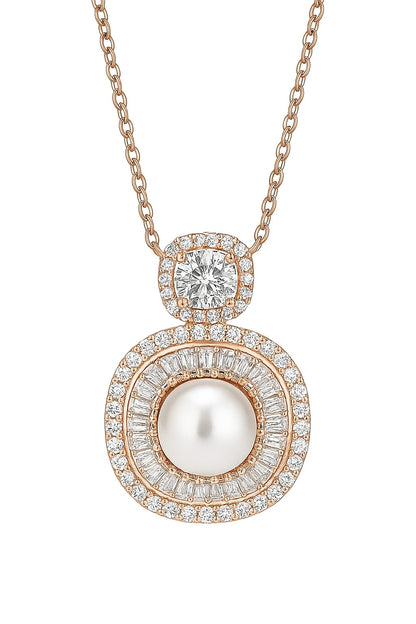 Pearl And Diamond Rosegold Silver Pendant