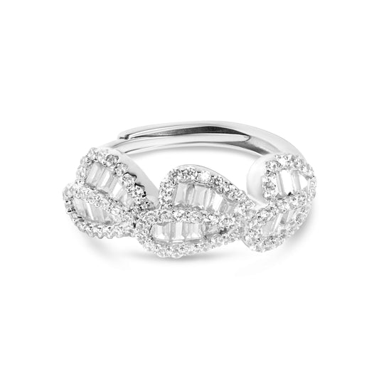 Stylish Diamond Leaf Silver Ring