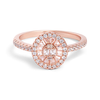 Minimal Rose Gold Diamond Silver Ring