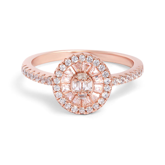 Minimal Rose Gold Diamond Silver Ring