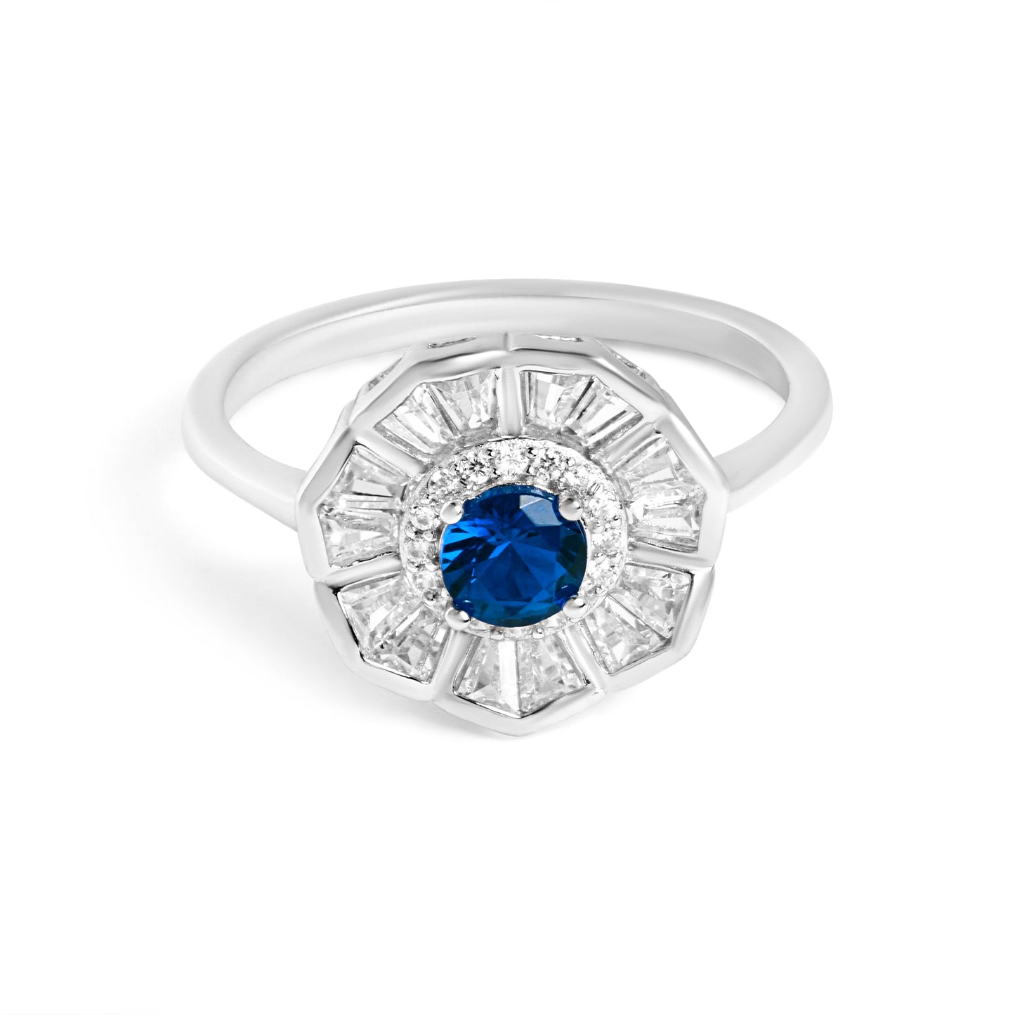 Sapphire Floral Charm Silver Ring
