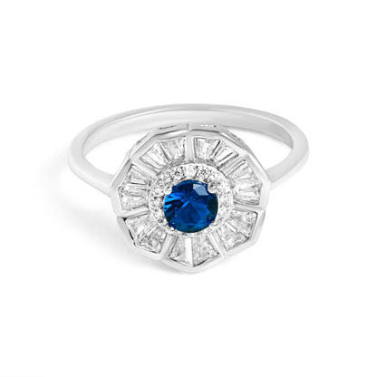 Sapphire Floral Charm Silver Ring