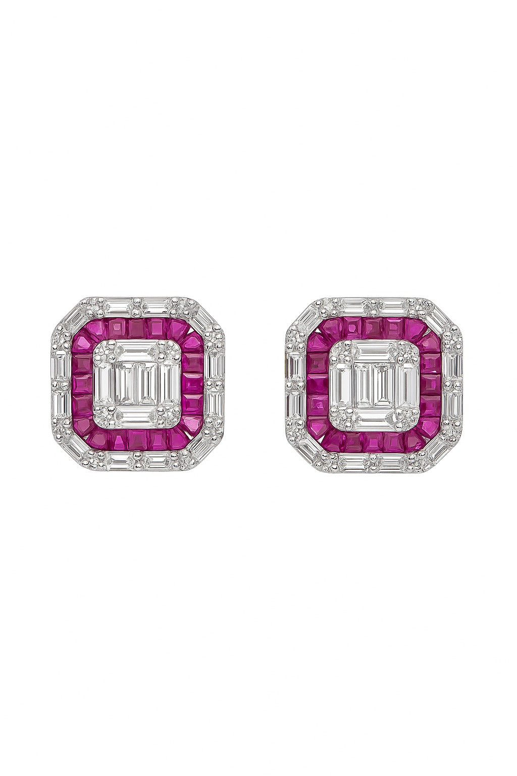 Imperial Ruby And Diamond Studs Silver Earrings