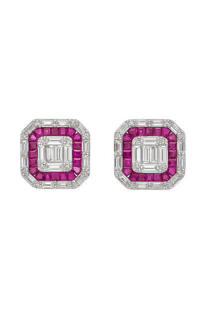 Imperial Ruby And Diamond Studs Silver Earrings